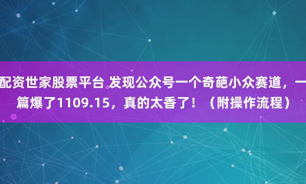 配资世家股票平台 发现公众号一个奇葩小众赛道，一篇爆了1109.15，真的太香了！（附操作流程）
